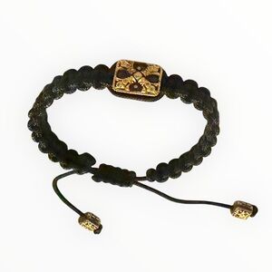 Armenta Black Braided Cord Bracelet with Gold Decorative Beads